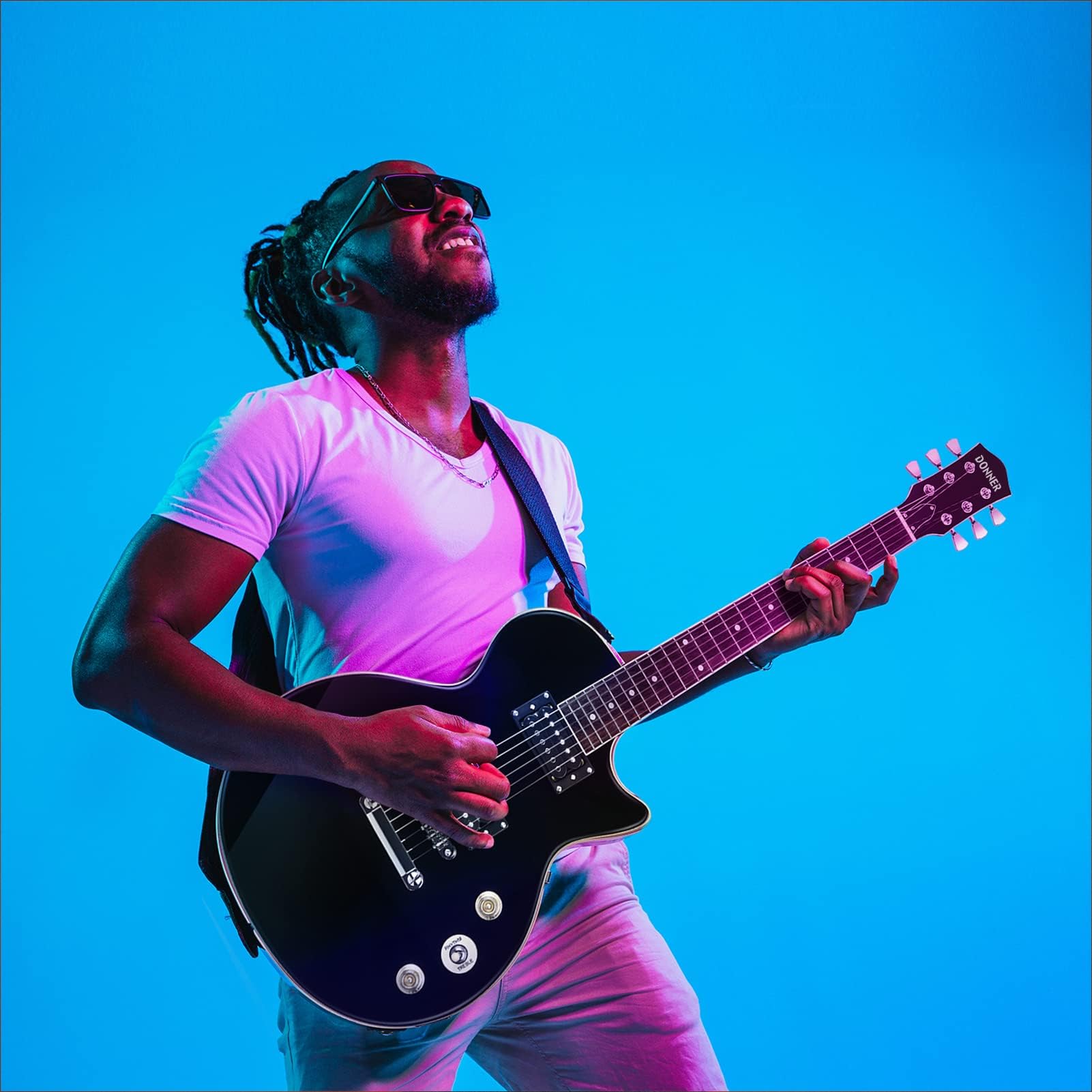 Donner Electric Guitar LP Solid Body, Full-Size 39 Inch Electric Guitar Beginner Kit Black with Bag, Cable, Strap, DLP-124B